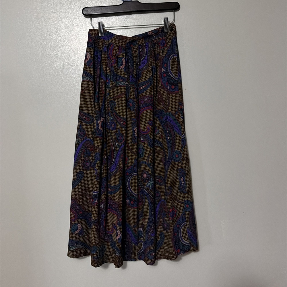Vtg Paisley Skirt Size 8 Maxi Front Pleats Dark Academia Whimsygoth Career USA
